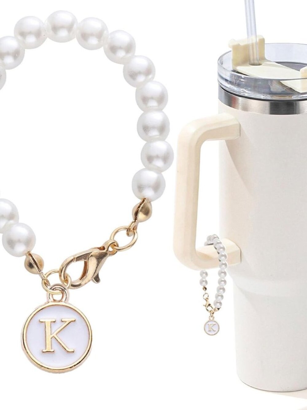 Letter Charm for Stanley Cup,Pearl Chain Accessories Stanley Cup Initial Charms